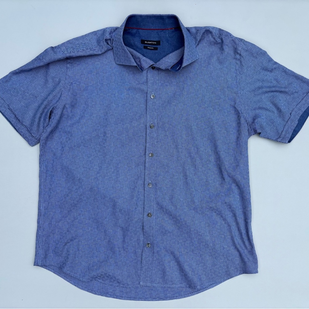 Bugatchi Casual Blue Button Down Shirt with Contrasting Trim